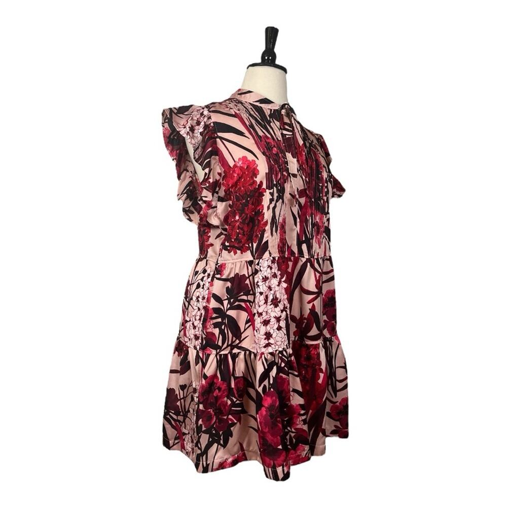 Tommy Hilfiger New Shift Dress Ruffle Tie Neck Pink Red Floral Women’s Size 16 - Picture 2 of 13